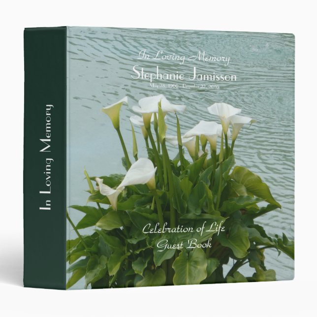 Celebration of Life Guest Book Calla Lilies Floral 3 Ring Binder (Front/Spine)