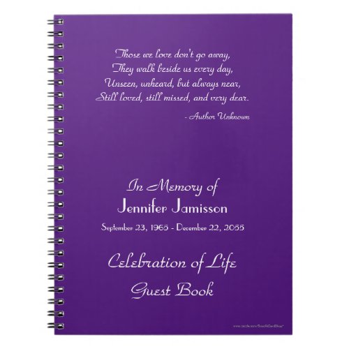 Celebration of Life Guest Book CHOOSE YOUR COLOR