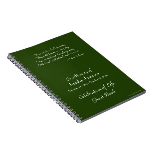 Celebration of Life Guest Book Green Notebook