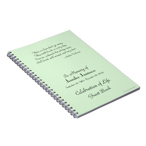 Celebration of Life Guest Book green spiral Notebook