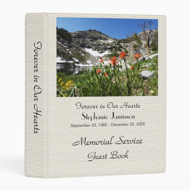 Celebration of Life Guest Book Island Lake Flowers Mini Binder (Front/Spine)