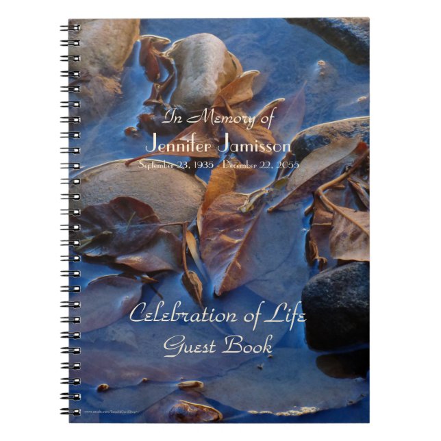 Celebration of Life Guest Book, Leaves in Water Notebook (Front)