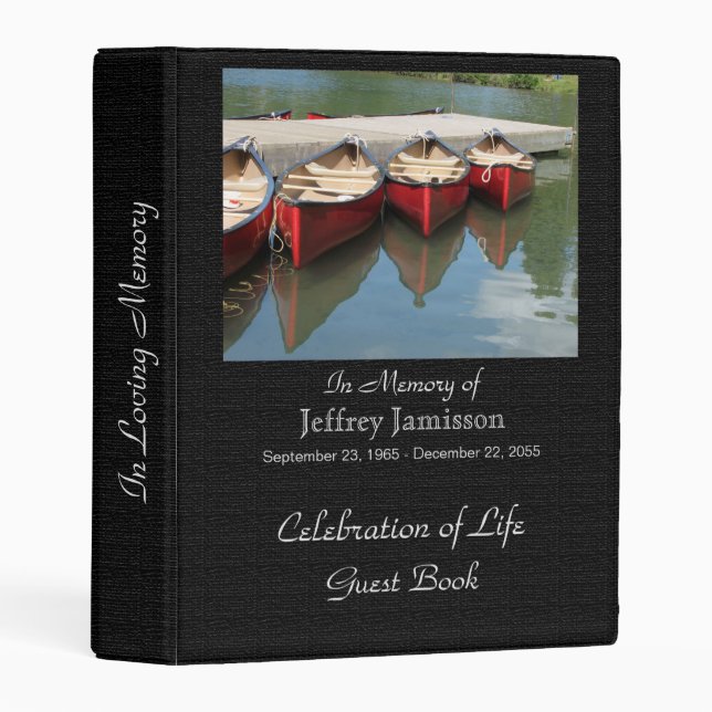 Celebration of Life Guest Book, Memory Red Canoes  Mini Binder (Front/Spine)