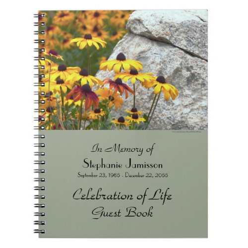Celebration of Life Guest Book Name Yellow Flowers