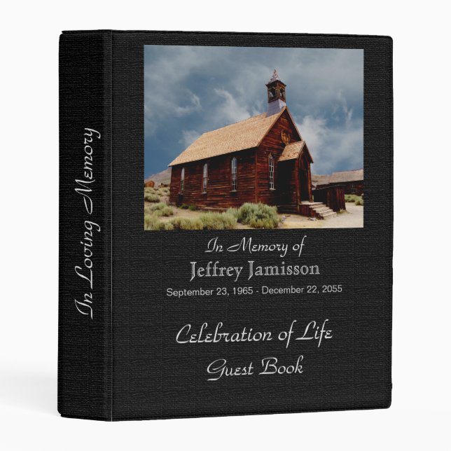 Celebration of Life Guest Book, Old Wooden Church Mini Binder (Front/Spine)