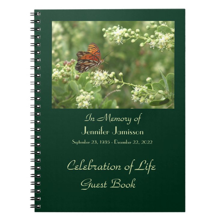 Celebration of Life Guest Book, Orange Butterfly Notebook Zazzle
