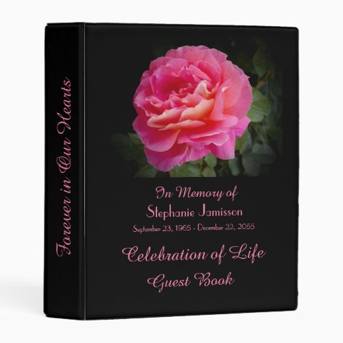 Celebration of Life Guest Book Perfect Pink Rose Mini Binder