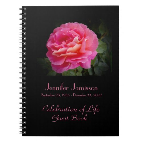 Celebration of Life Guest Book Pink Rose Notebook
