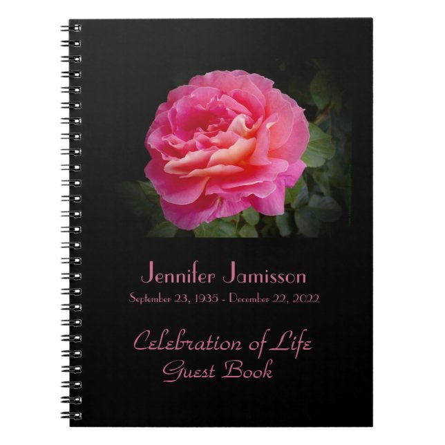 Celebration of Life Guest Book, Pink Rose Notebook (Front)