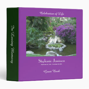 Celebration of Life Guest Book, Purple Flowers 3 Ring Binder