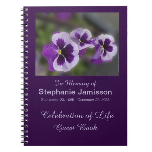 Celebration of Life Guest Book Purple Flowers Notebook
