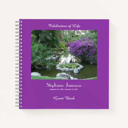 Celebration of Life Guest Book, Purple Flowers Notebook