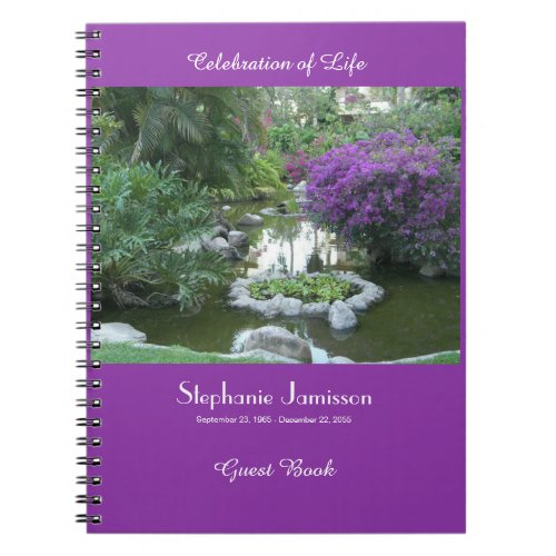 Celebration of Life Guest Book, Purple Flowers  Notebook