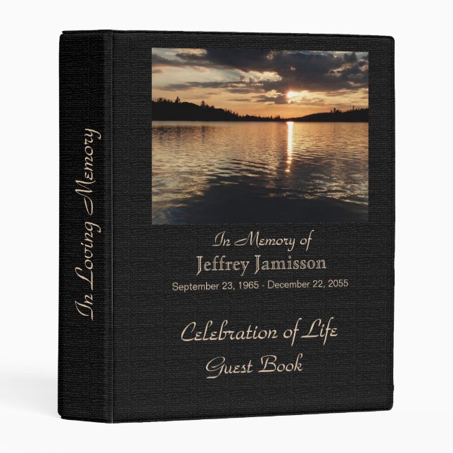 Celebration of Life Guest Book, Sunset at Lake Mini Binder (Front/Spine)