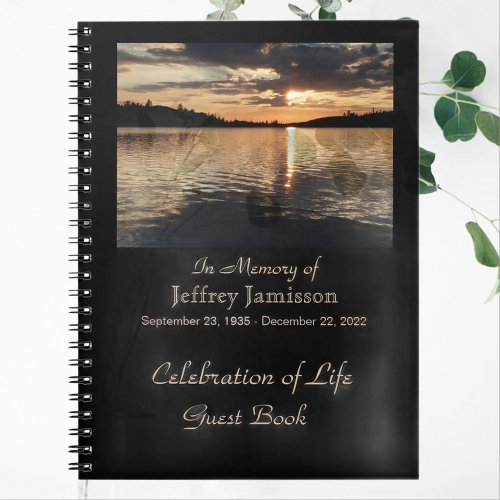 Celebration of Life Guest Book Sunset Lake Spiral Notebook