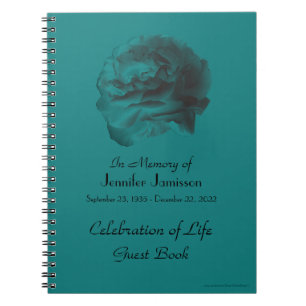 Celebration of Life Guest Book, Teal Rose Spiral Notebook