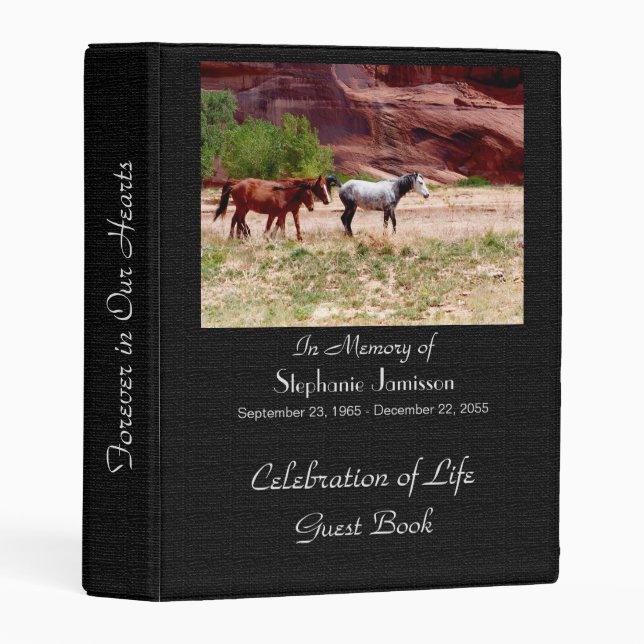 Celebration of Life Guest Book, Three Horses Mini Binder (Front/Spine)