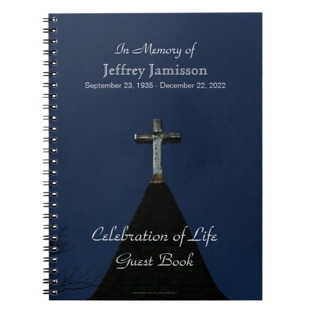 Celebration of Life Guest Book, Vintage Cross Notebook (Front)