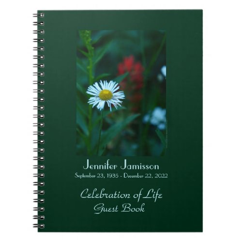 Celebration of Life Guest Book White Daisy Spiral Notebook