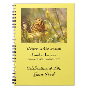 Celebration of Life Guest Book, Yellow Butterfly  Notebook