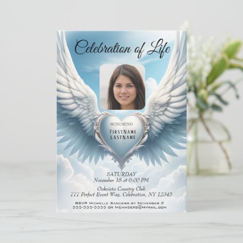 Celebration of Life _ Heart and Wings Invitation