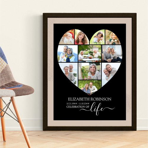 Celebration of Life Heart Shaped 11 Photo Collage Poster