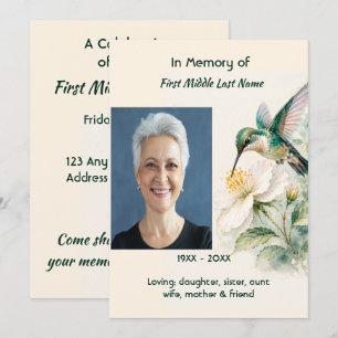 Celebration of Life Hummingbird White Flowers Invitation