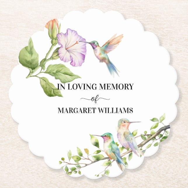 Celebration Of Life Hummingbirds Floral  Paper Coaster (Front)