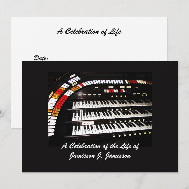 Celebration of Life Invitation Antique Organ (Front/Back)