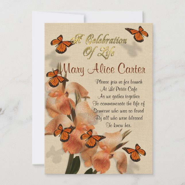 Celebration of life Invitation butterflies (Front)