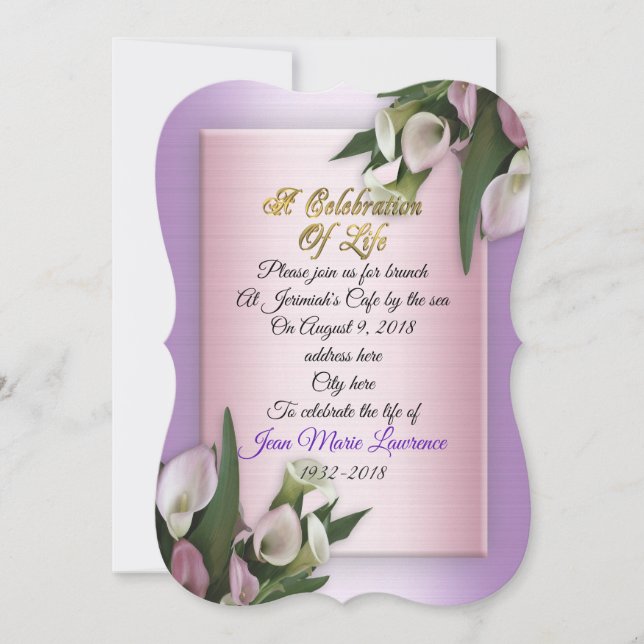 Celebration of life Invitation calla lilies (Front)