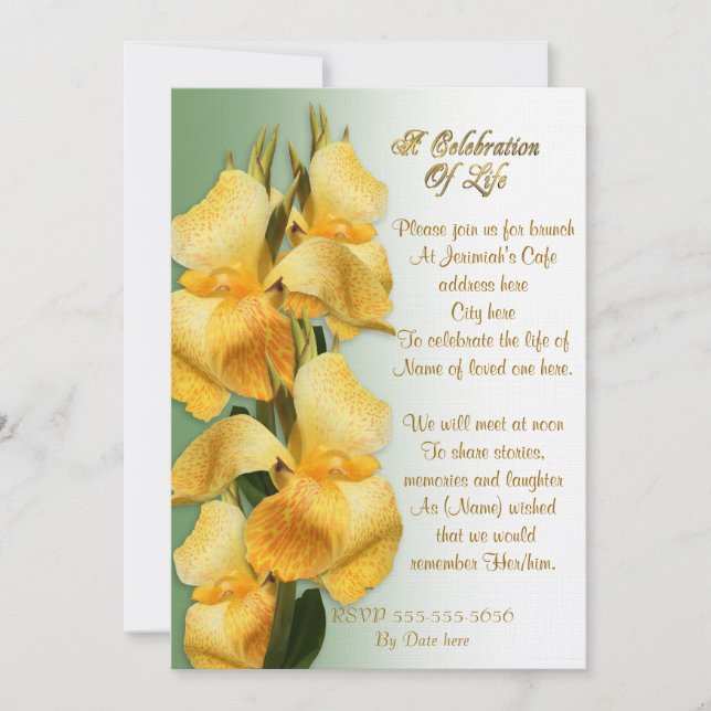 Celebration of life Invitation Canna lilies (Front)