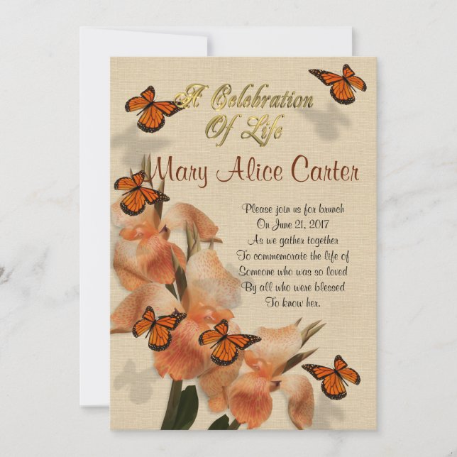 Celebration of life Invitation canna lilies (Front)