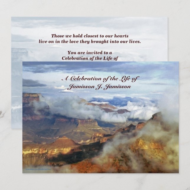 Celebration of Life Invitation, Canyon Clouds Invitation (Front/Back)