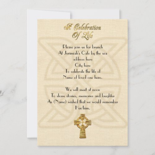 Celebration of life Invitation Celtic knot  cross