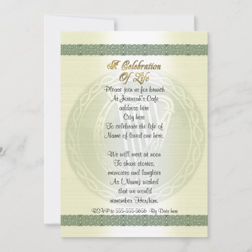 Celebration of life Invitation Celtic Knot Irish