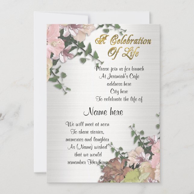 Celebration of life Invitation floral watercolor (Front)