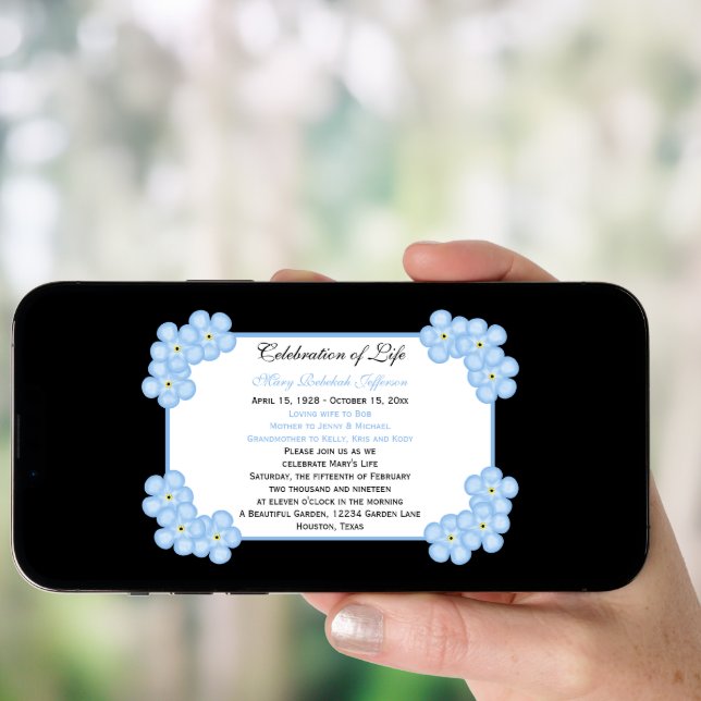 Celebration of Life Invitation -- Forget Me Nots (Front Digital)