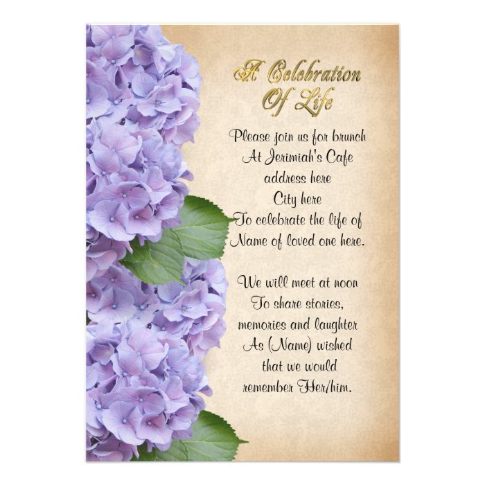 celebration of life invitation with hydrangea flowers invite family