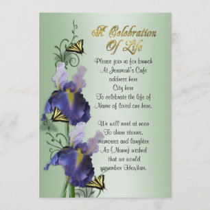 Celebration of life Invitation Iris and butterfly