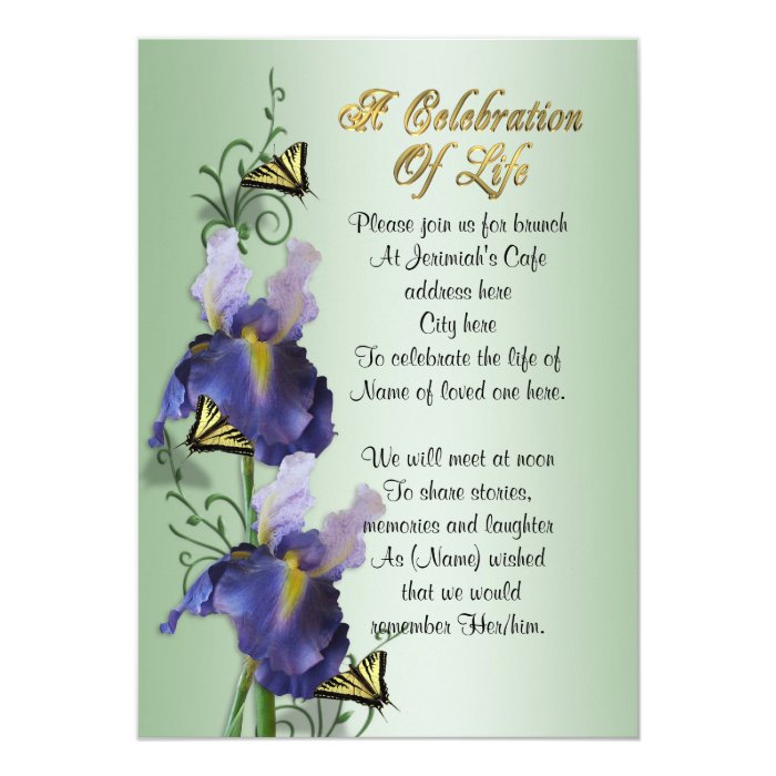 Celebration of life Invitation Iris and butterfly | Zazzle