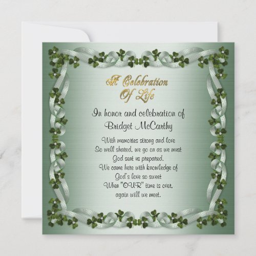Celebration of life Invitation Irish Background