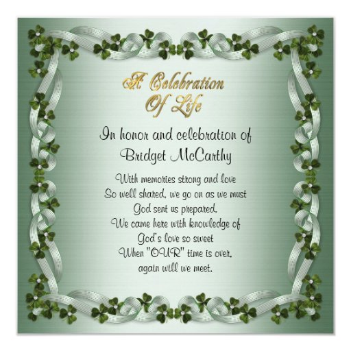 Celebration of life Invitation Irish Background | Zazzle