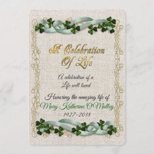Celebration of life Invitation Irish theme