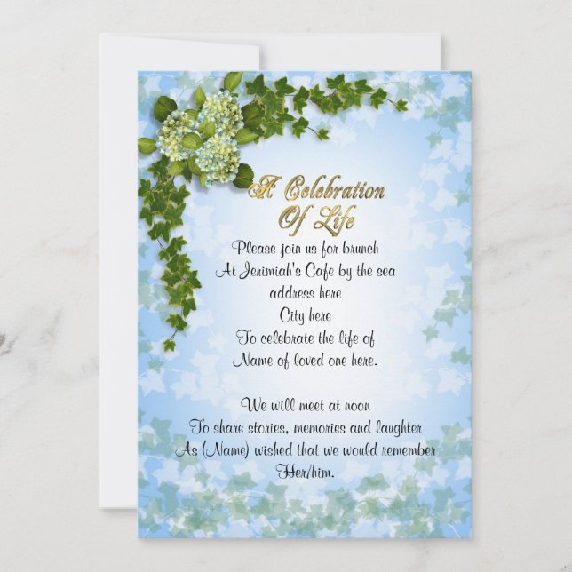 Celebration of life Invitation ivy and flowers (Front)