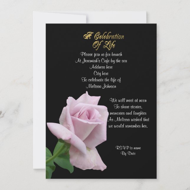 Celebration of life Invitation lavender rose (Front)