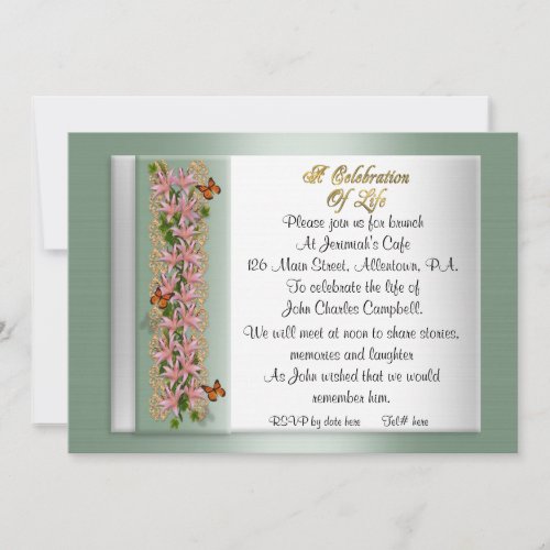 Celebration of life Invitation lilies