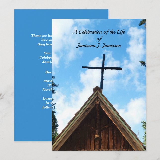 Celebration of Life Invitation, Old Country Church Invitation (Front/Back)