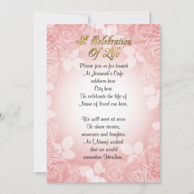 Celebration of life Invitation pink floral (Front)