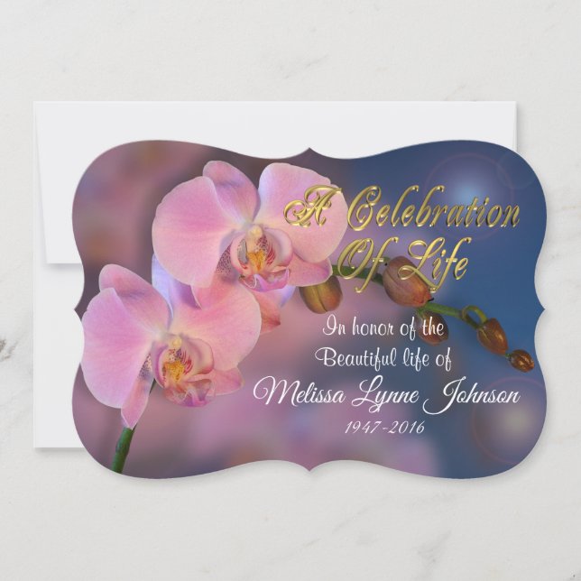 Celebration of life Invitation pink orchids (Front)